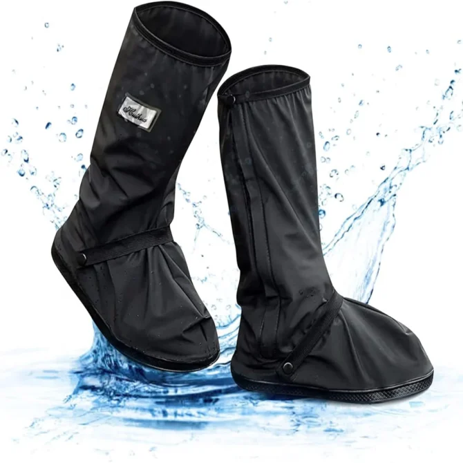 D-11 Waterproof Shoes Cover with Reflector Rain Snow Boots Black Reusable Covers for Motorcycle -1 Pair - Image 3
