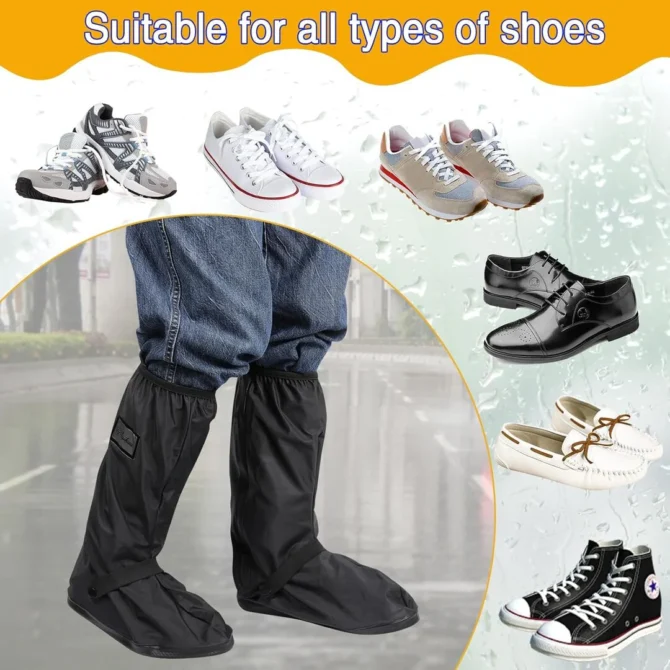 D-11 Waterproof Shoes Cover with Reflector Rain Snow Boots Black Reusable Covers for Motorcycle -1 Pair - Image 2