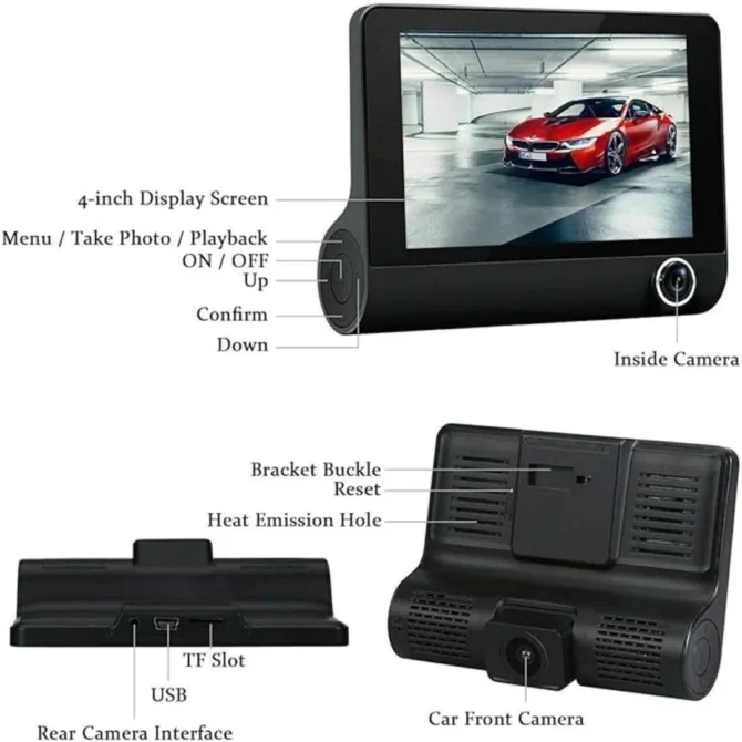 Universal Car DVR Dash Camera, FHD 1080P Wide Angle Car DVR Rearview Video Dash Cam Recorder Camera LCD Screen - Image 2
